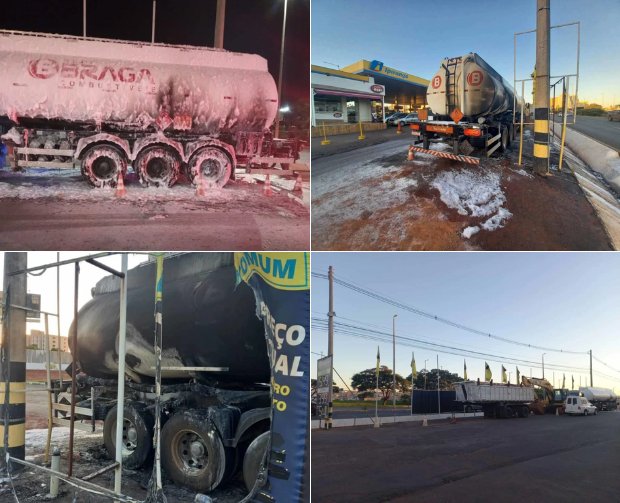 Vídeo Caminhão tanque pega fogo perto do tanque de 30 mil litros em