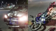 Grave acidente entre moto e carro deixa jovem ferida no centro de Monte Alegre