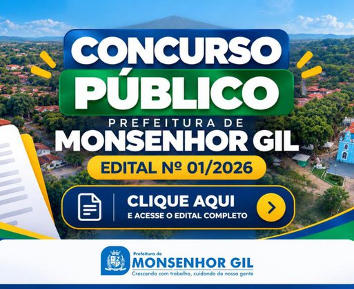 Prefeitura de Monsenhor Gil abre concurso público com 101 vagas e salários de até R$ 8 mil