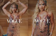 Virginia aposta em vestido transparente com cristais em homenagem a Grande Rio no Baile da Vogue