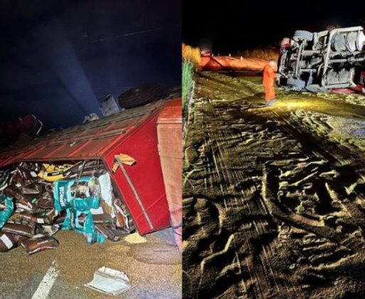 Caminhão carregado de ração tomba na BR-343 e deixa pista coberta de óleo no interior do Piauí