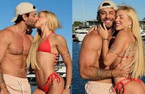 Jesus Luz e Rafaela Mesquita trocam beijos durante passeio no Rio