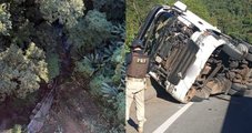 Mulher morre após ser ejetada de caminhão que caiu 80 metros na BR-277