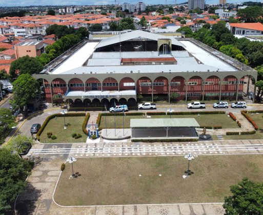 Sede da Polícia Militar, fachada, ilustração, batalhão, vista aérea