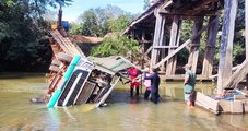 Motorista morre ao perder controle e cair de ponte com carreta boiadeira