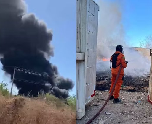 Incêndio de grandes proporções atinge fábrica de recicláveis em Picos
