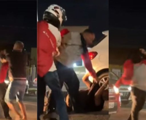 Motociclista agride motorista de aplicativo com capacete em briga de trânsito em Teresina