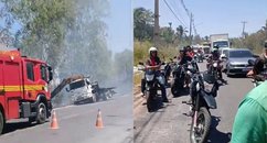 Caminhão atinge poste, derruba fiação e provoca incêndio na zona Leste de Teresina
