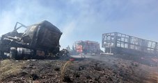 Caminhão-pipa e trator são usados para conter incêndio em acidente na GO-436