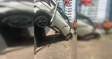 Carro elétrico fica de ponta-cabeça em acidente na Avenida das Castanheiras no DF