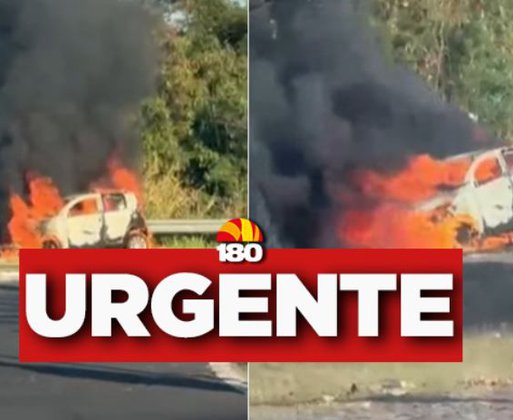 Carro pega fogo em acesso à Ponte da Frei Serafim e causa congestionamento; vídeo