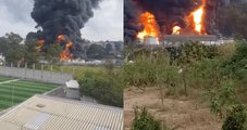 Incêndio de grande proporção atinge tanques de fábrica de solventes em Itaquaquecetuba