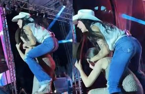Ana Castela derruba prefeita em cima do palco em show no interior de SP