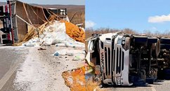 Caminhão tomba e espalha carga na Ladeira do “S” na BR-316 em Marcolândia