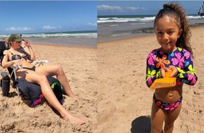 Lore Improta exibe corpão em dia de sol com os filhos