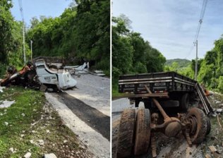 Motorista morre após caminhão colidir em paredão de pedras em SC