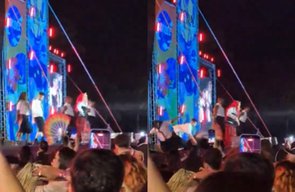 Palco de Gloria Groove cede durante show e dois dançarinos caem em buraco em M