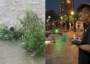 Piloto usa drone com cesta e comida para salvar gatinha ilhada em enchente